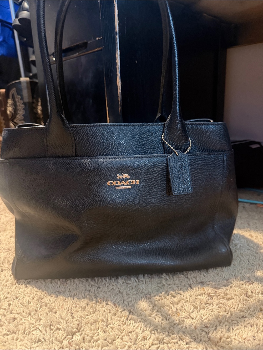 Coach Black Leather Tote with Gold Logo